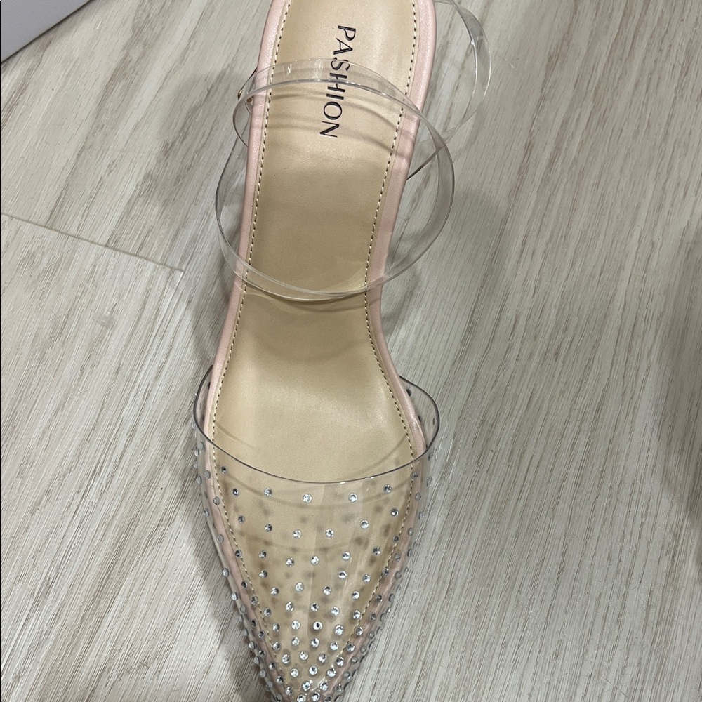 Pashion Footwear Clear Rhinestone Heels